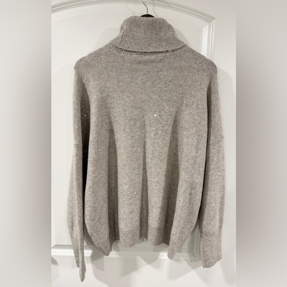 Vince Camuto Sequin Turtleneck Sweater XL Beige Oatmeal Sparkle Knit NWT - Picture 5 of 15